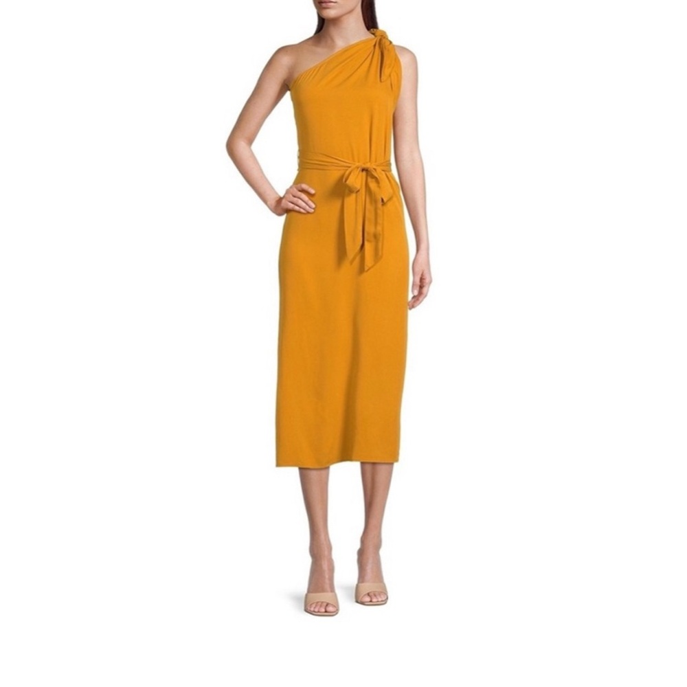 Antonio Melani Weylyn Mustard Yellow One Shoulder Tie Waist Dress NWT Medium